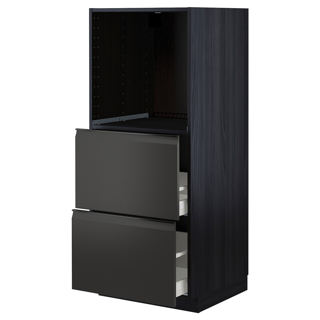 METOD МЕТОД / MAXIMERA МАКСИМЕРА Высокий шкаф с 2 ящиками для духовки, черный / Upplöv матовый антрацит, 60x60x140 см