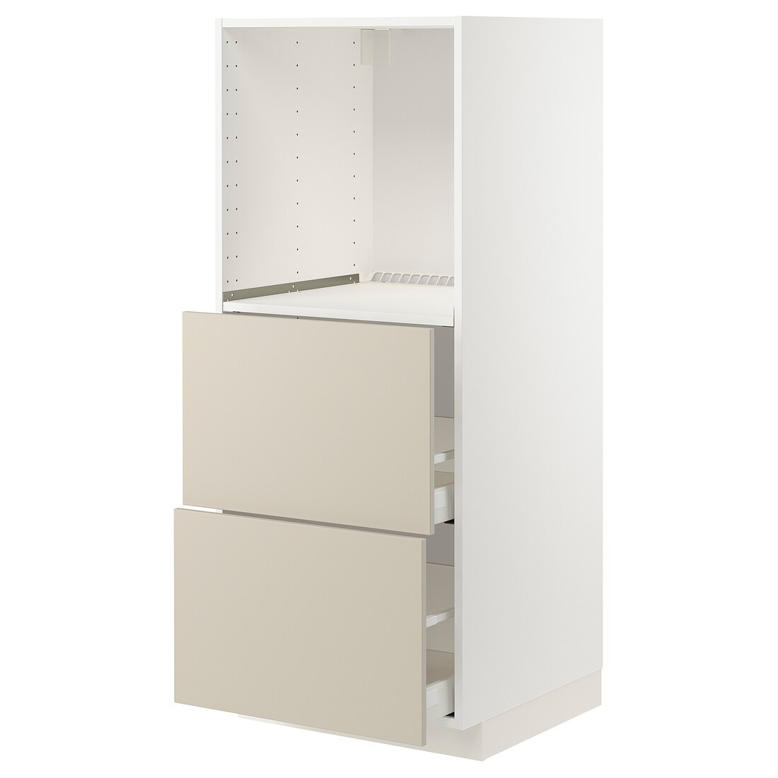 METOD МЕТОД / MAXIMERA МАКСИМЕРА Высокий шкаф с 2 ящиками для духовки, белый / Havstorp бежевый, 60x60x140 см