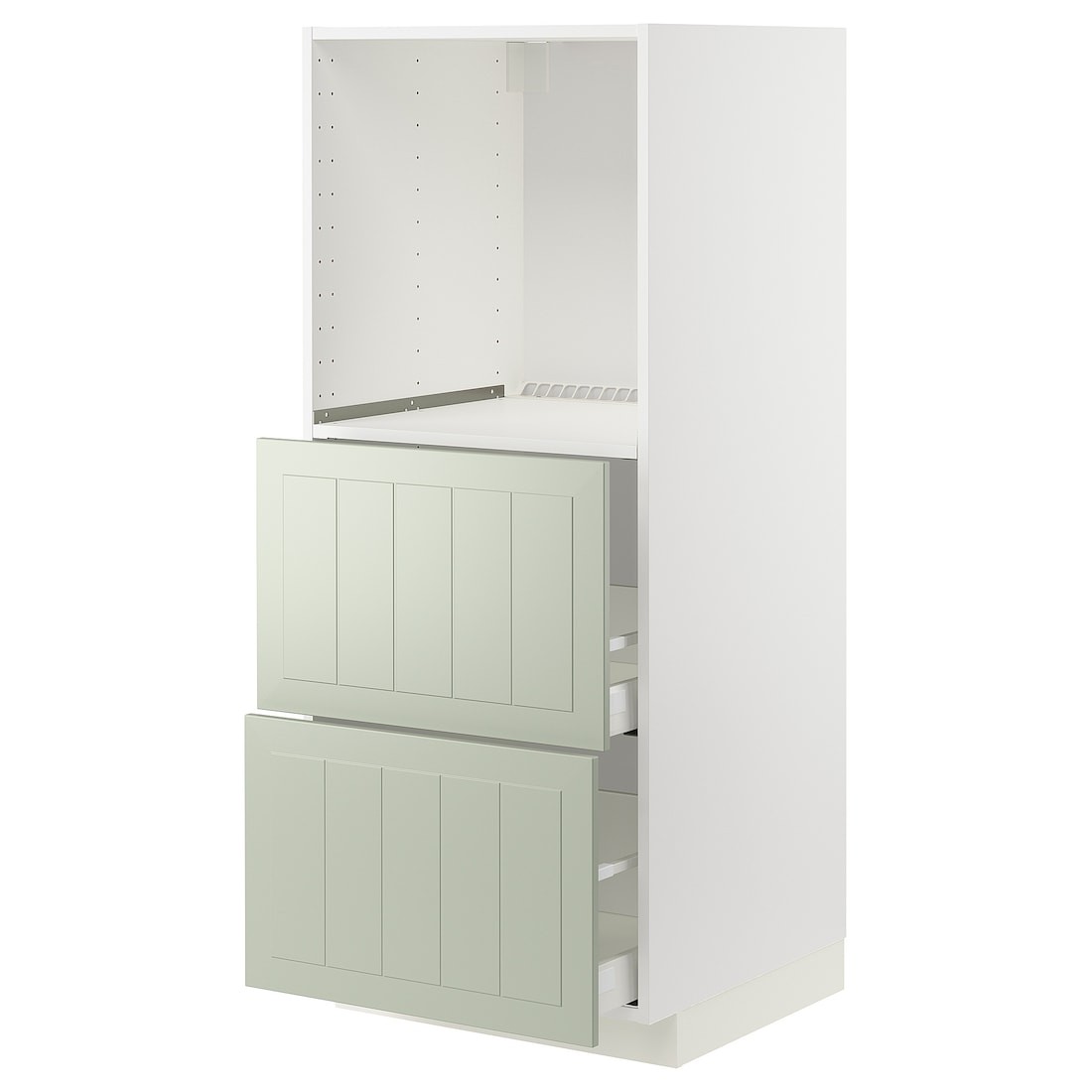METOD МЕТОД / MAXIMERA МАКСИМЕРА Высокий шкаф с 2 ящиками для духовки, белый / Stensund светло-зеленый, 60x60x140 см