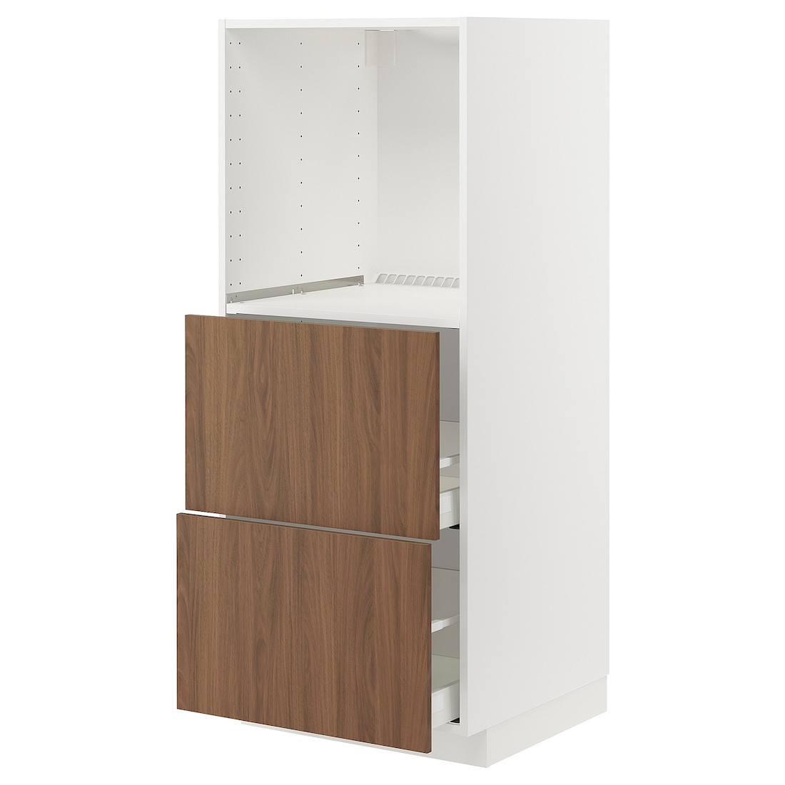 METOD / MAXIMERA Высокий шкаф с 2 ящиками для духовки, белый / Имитация коричневого ореха, 60x60x140 см
