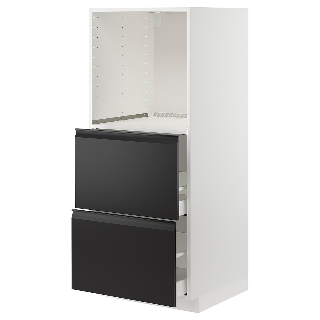 METOD МЕТОД / MAXIMERA МАКСИМЕРА Высокий шкаф с 2 ящиками для духовки, белый / Upplöv матовый антрацит, 60x60x140 см