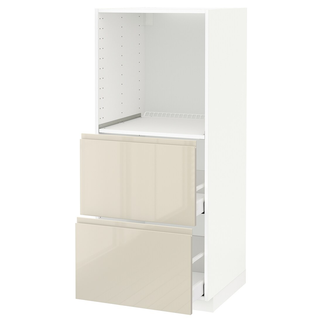 METOD МЕТОД / MAXIMERA МАКСИМЕРА Высокий шкаф с 2 ящиками для духовки, белый / Voxtorp глянцевый светло-бежевый, 60x60x140 см