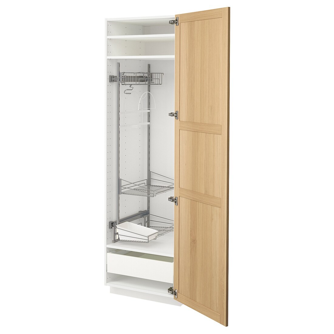 METOD / MAXIMERA Высокий шкаф с отделением для аксессуаров для уборки, белый / дуб Forsbacka, 60x60x200 см
