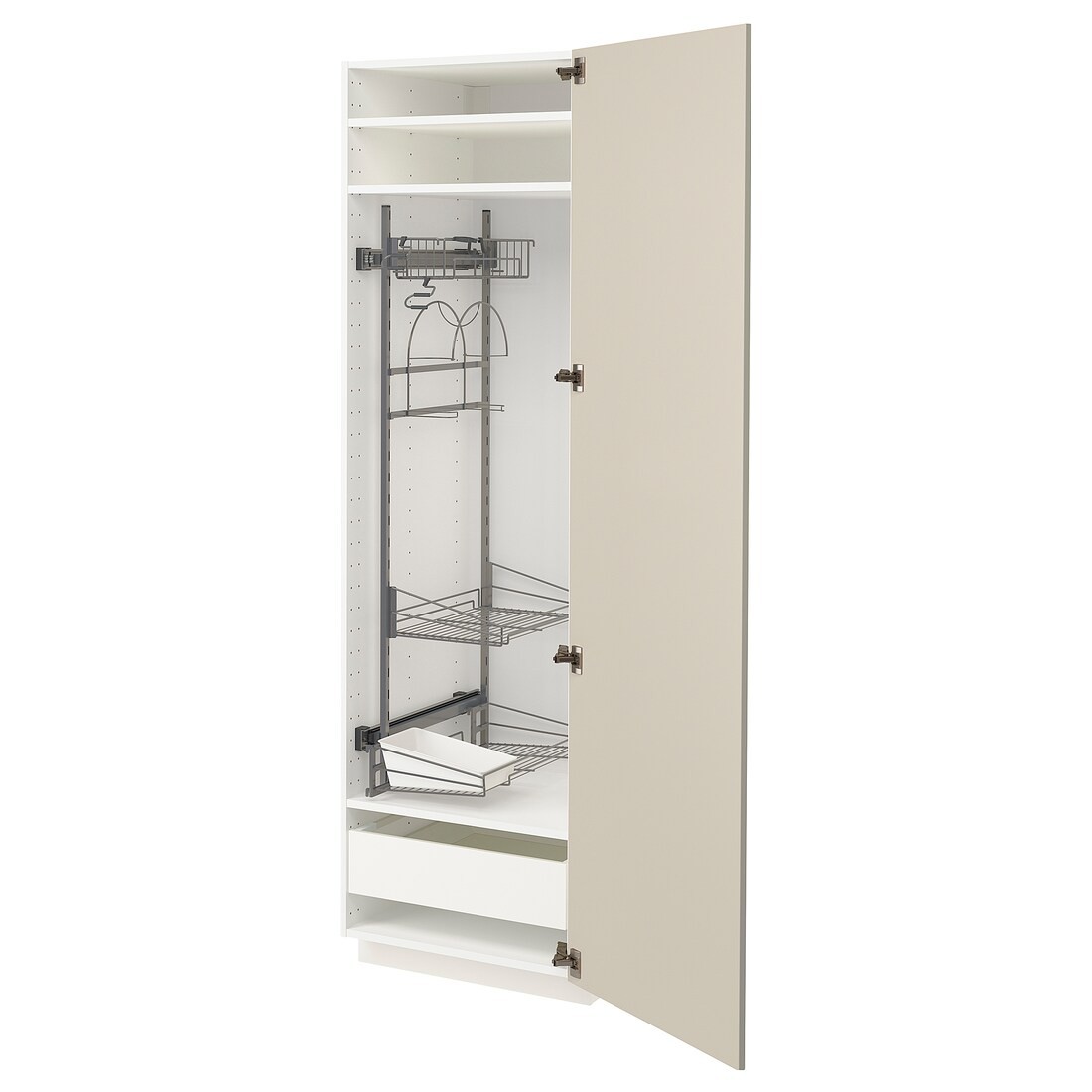 METOD МЕТОД / MAXIMERA МАКСИМЕРА Высокий шкаф с отделением для аксессуаров для уборки, белый / Havstorp бежевый, 60x60x200 см