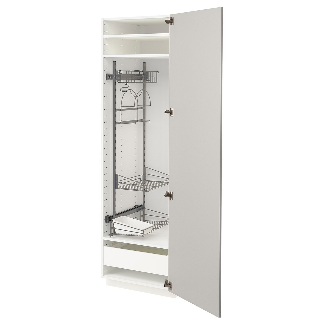 METOD МЕТОД / MAXIMERA МАКСИМЕРА Высокий шкаф с отделением для аксессуаров для уборки, белый / Ringhult светло-серый, 60x60x200 см