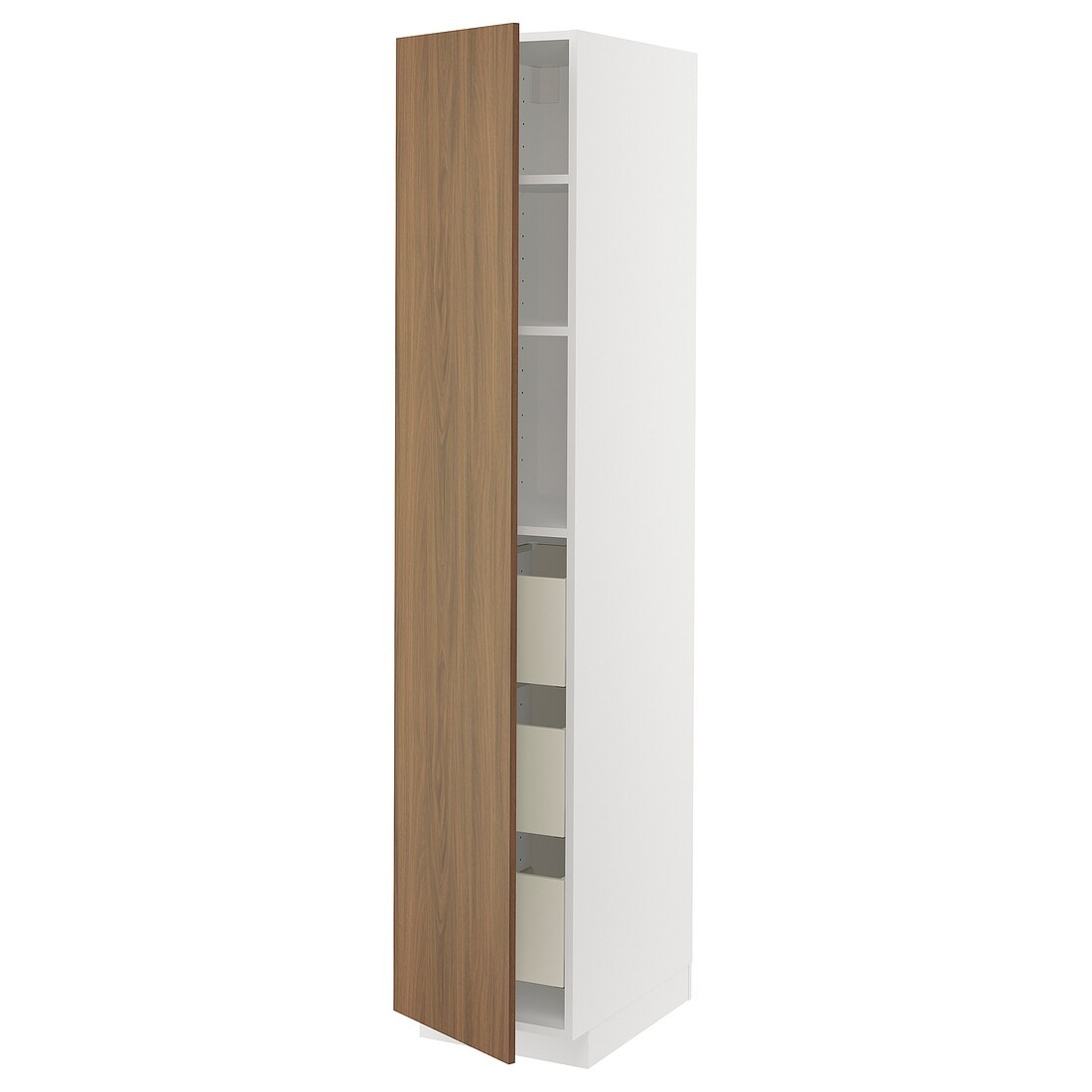 METOD / MAXIMERA Шкаф высокий с ящиками, белый / Имитация коричневого ореха, 40x60x200 см