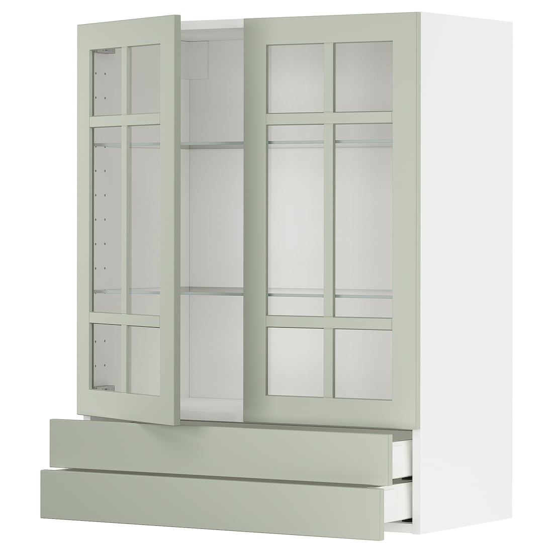 METOD МЕТОД / MAXIMERA МАКСИМЕРА Навесной шкаф / 2 стеклянные дверцы / 2 ящика, белый / Stensund светло-зеленый, 80x100 см