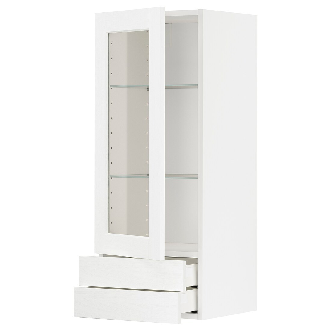 METOD МЕТОД / MAXIMERA МАКСИМЕРА Навесной шкаф / 1 стеклянная дверь / 2 ящика, белый Enköping / белый имитация дерева, 40x100 см