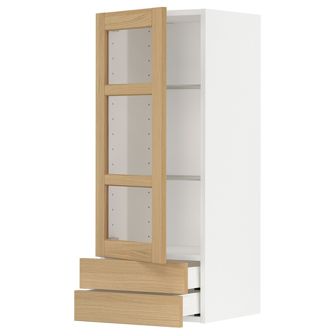 METOD / MAXIMERA Навесной шкаф / 1 стеклянная дверь / 2 ящика, белый / дуб Forsbacka, 40x100 см