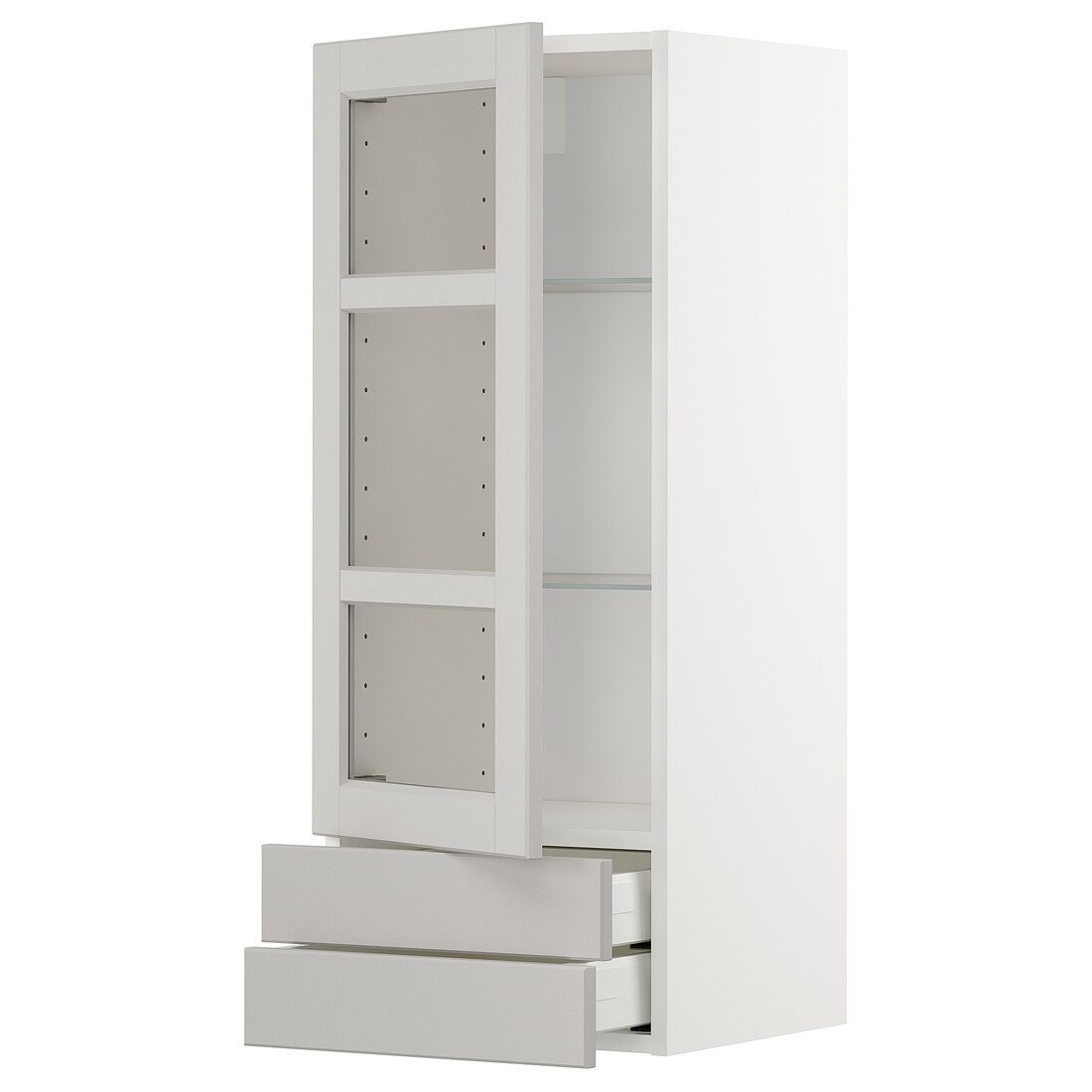METOD МЕТОД / MAXIMERA МАКСИМЕРА Навесной шкаф / 1 стеклянная дверь / 2 ящика, белый / Lerhyttan светло-серый, 40x100 см