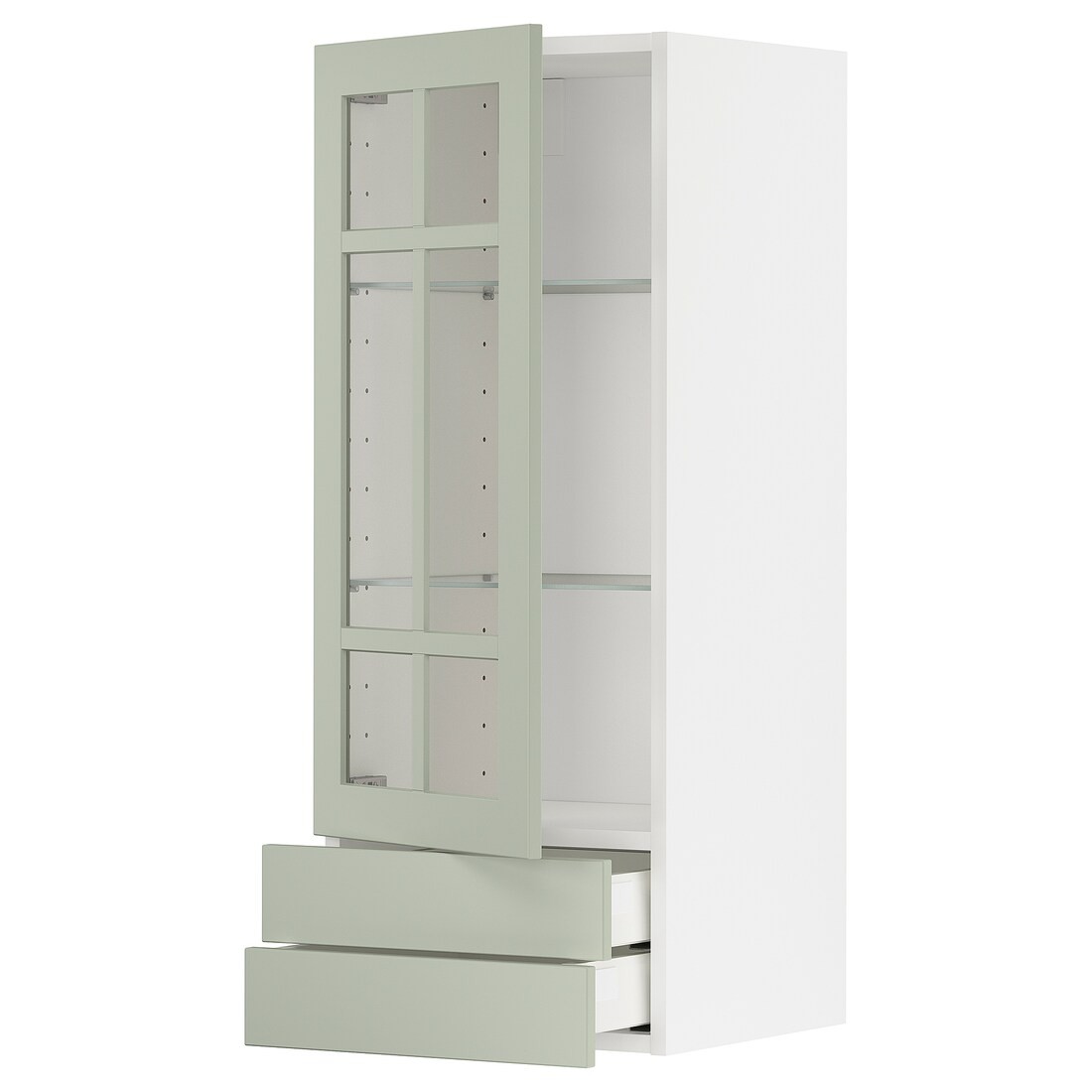 METOD МЕТОД / MAXIMERA МАКСИМЕРА Навесной шкаф / 1 стеклянная дверь / 2 ящика, белый / Stensund светло-зеленый, 40x100 см