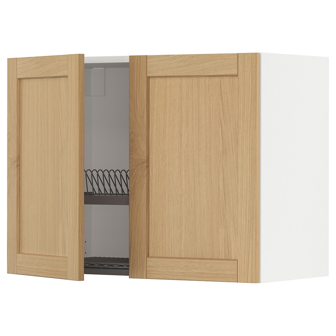 METOD Навесной шкаф с посудной сушилкой / 2 дверцы, белый / дуб Forsbacka, 80x60 см