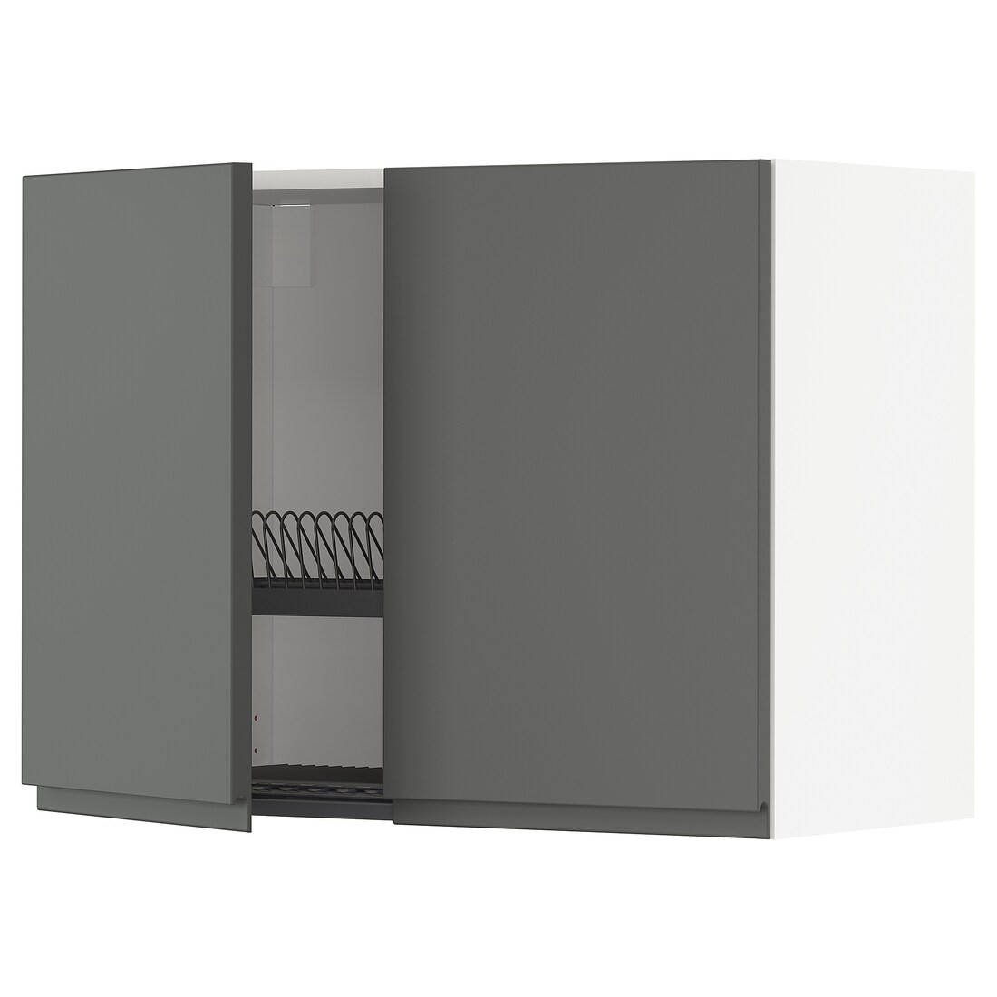 METOD МЕТОД Навесной шкаф с посудной сушилкой / 2 дверцы, белый / Voxtorp темно-серый, 80x60 см