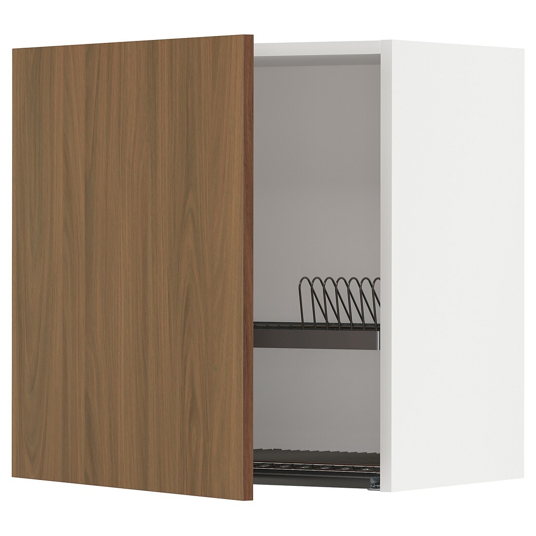 METOD Навесной шкаф с сушилкой, белый / Имитация коричневого ореха, 60x60 см
