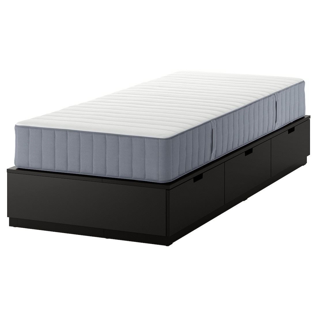 NORDLI Кровать с контейнером и матрасом, антрацит / Valevåg жесткий, 90x200 см