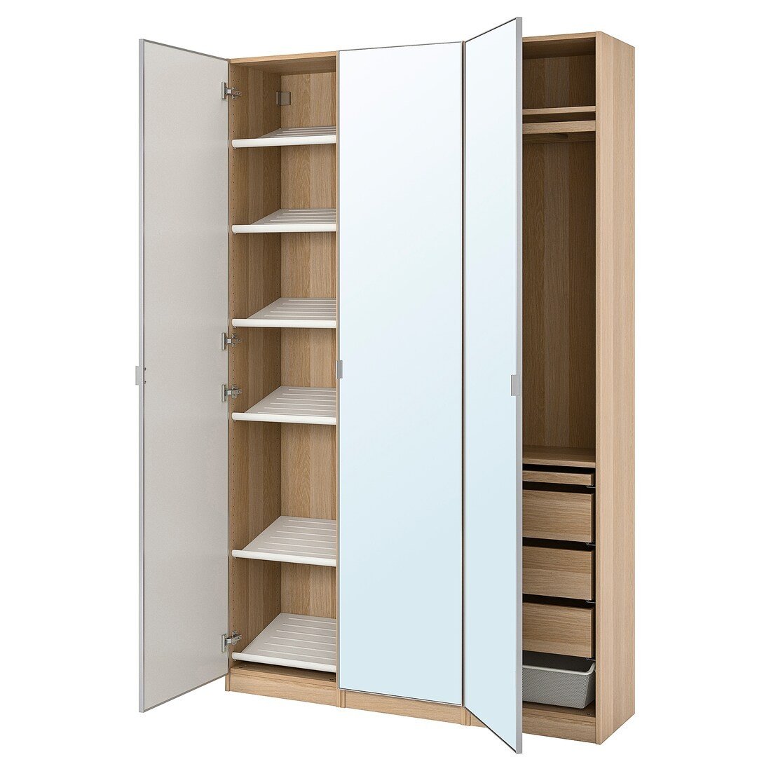 PAX / ÅHEIM Комбинация шкафов, под беленый дуб / зеркало, 150x38x236 см