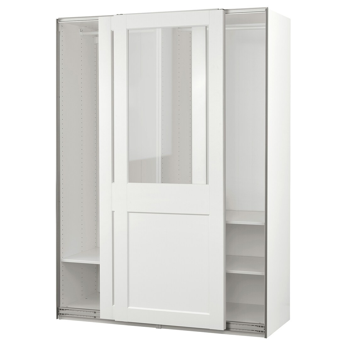PAX / GRIMO Гардероб с раздвижными дверями, белое/прозрачное стекло белое, 150x66x201 см