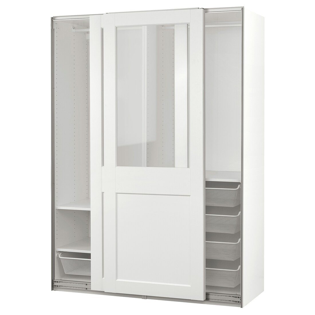 PAX / GRIMO Гардероб с раздвижными дверями, белое/прозрачное стекло белое, 150x66x201 см