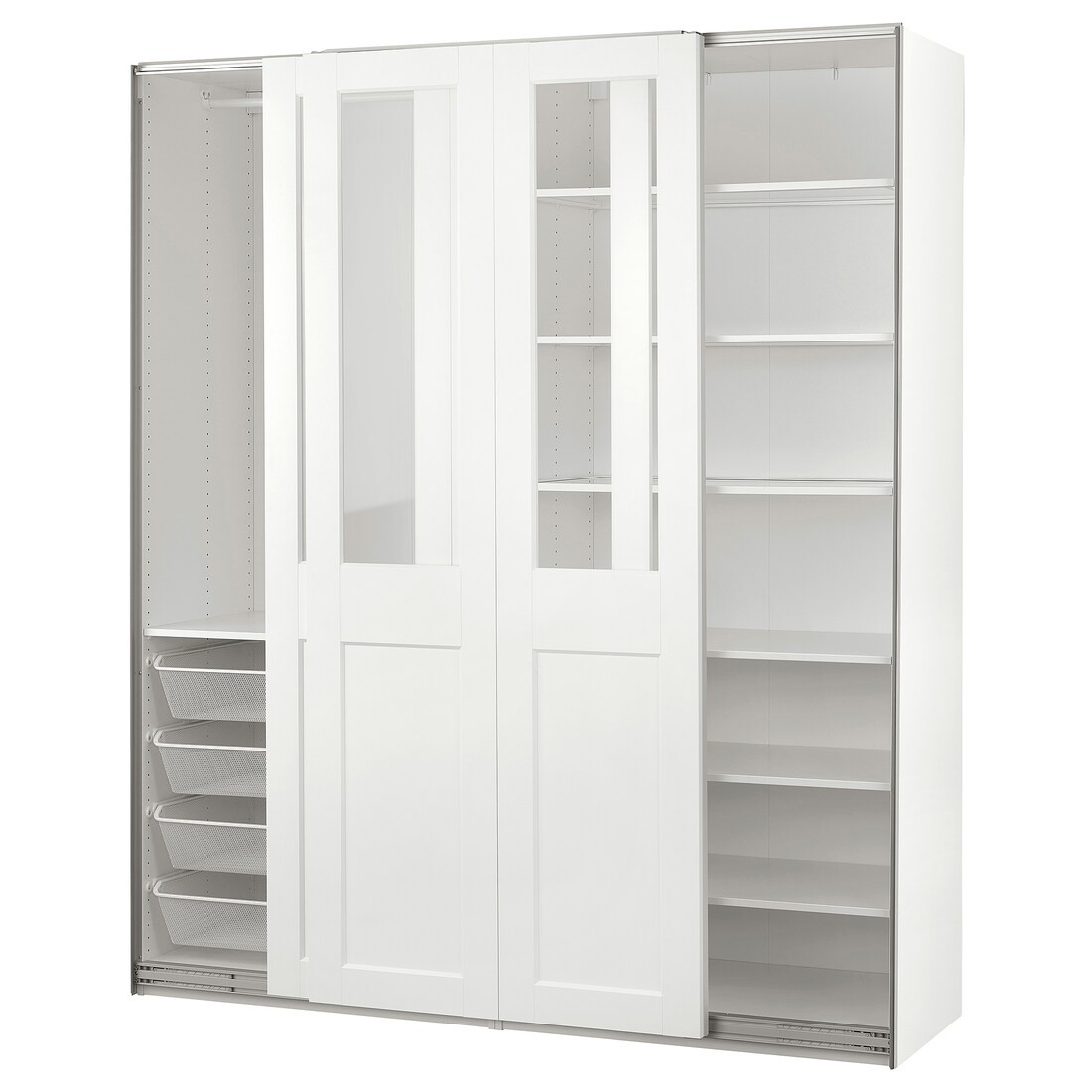 PAX / GRIMO Гардероб с раздвижными дверями, белое/прозрачное стекло белое, 200x66x236 см