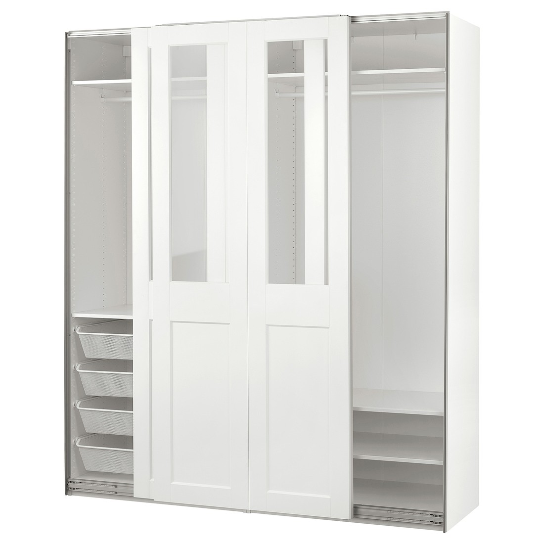 PAX / GRIMO Гардероб с раздвижными дверями, белое/прозрачное стекло белое, 200x66x236 см
