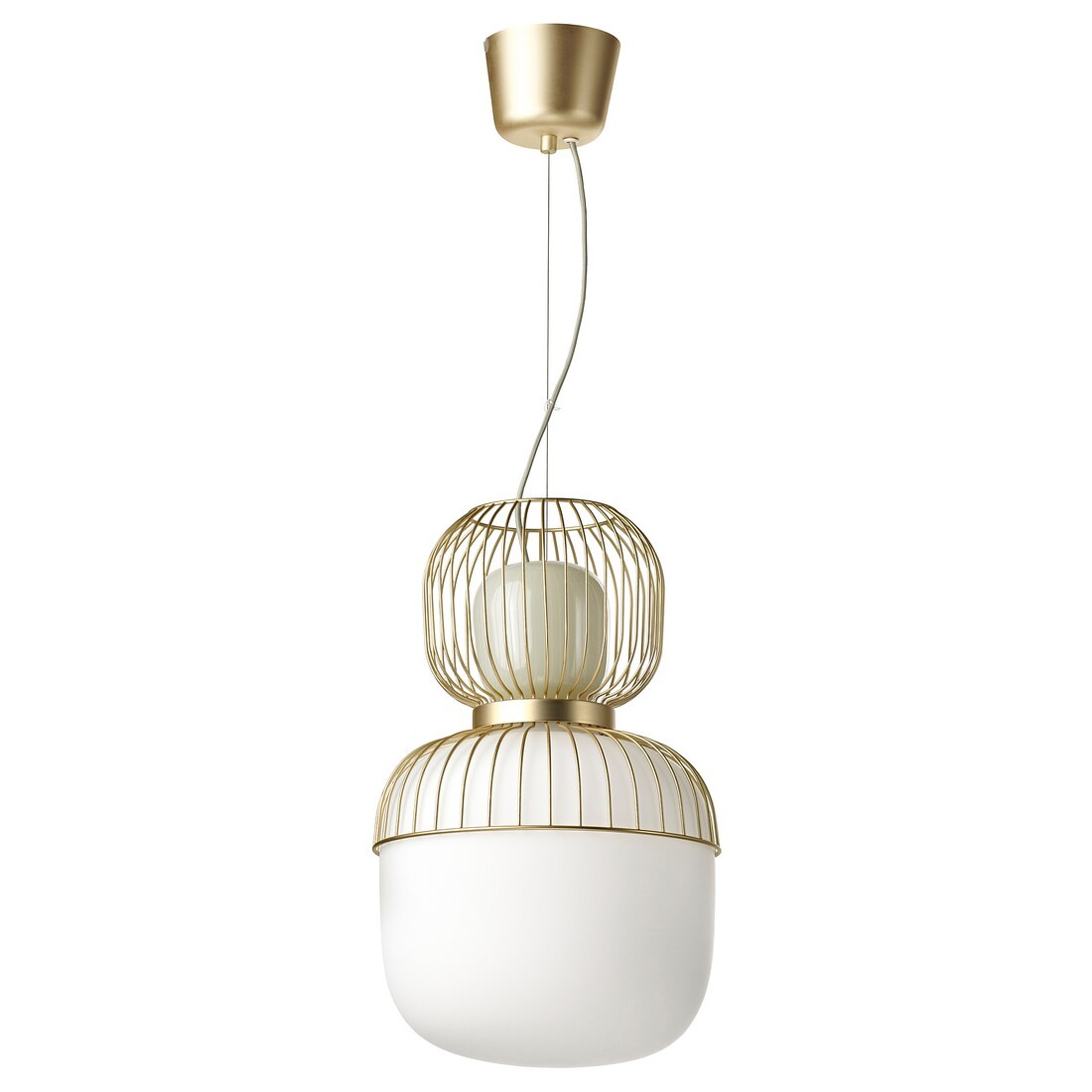 PILBLIXT Подвесной светильник, белый / светло-зеленое стекло / металл, имитация золота, 33 см
