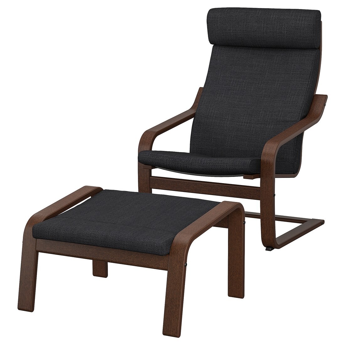 POÄNG ПОЭНГ Кресло с подставкой для ног, коричневый / Hillared антрацит