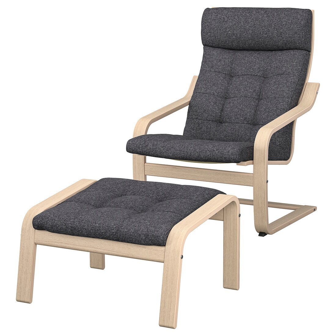 POÄNG Кресло с подставкой для ног, дубовый шпон, беленый/Гуннаред темно-серый