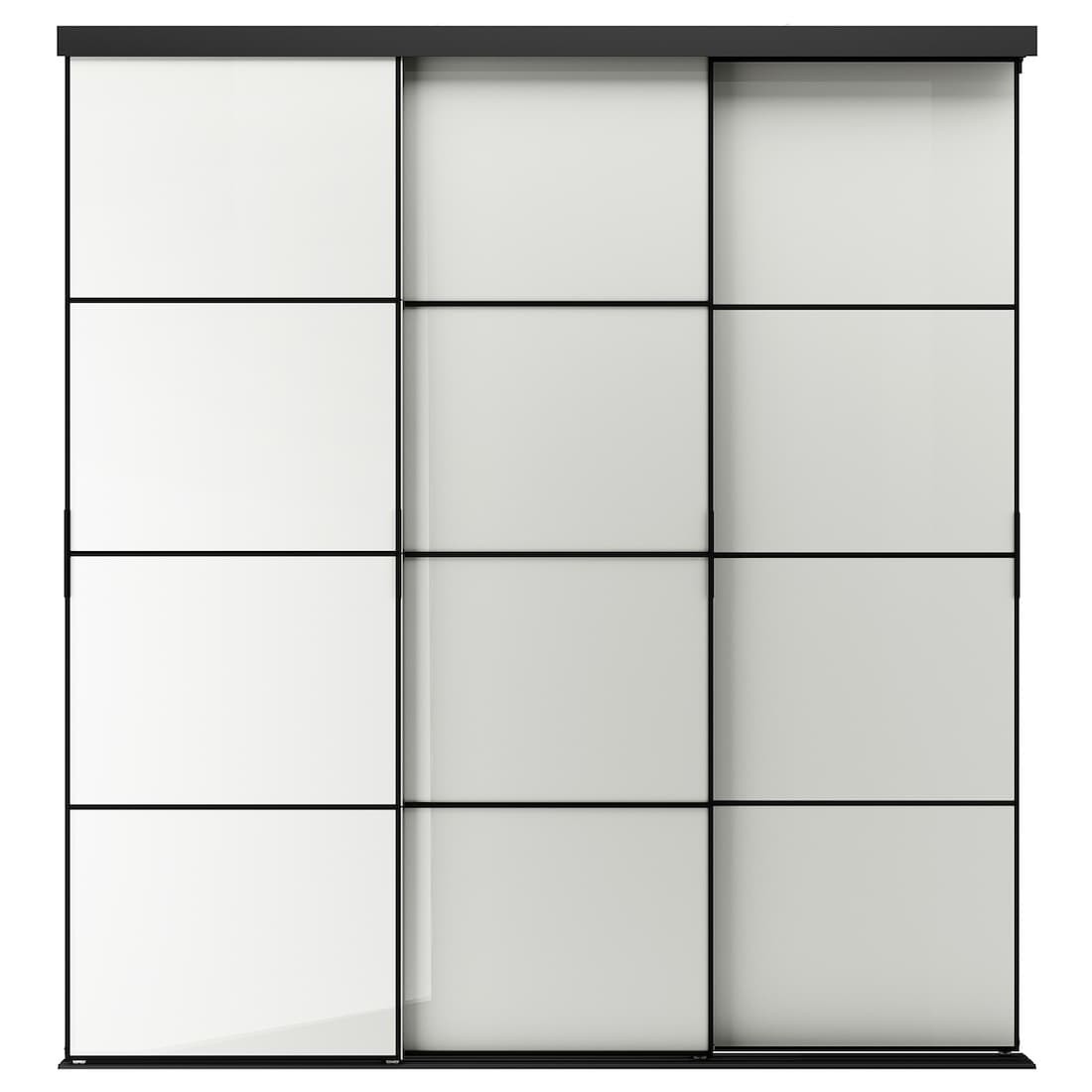 SKYTTA / HOKKSUND Комбинация раздвижных дверей, черный/светло-серый глянцевый, 226x240 см