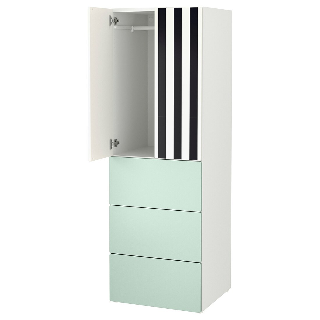 SMÅSTAD / PLATSA Шкаф, белый в полоску / светло-зеленый с 3 ящиками, 60x57x181 см