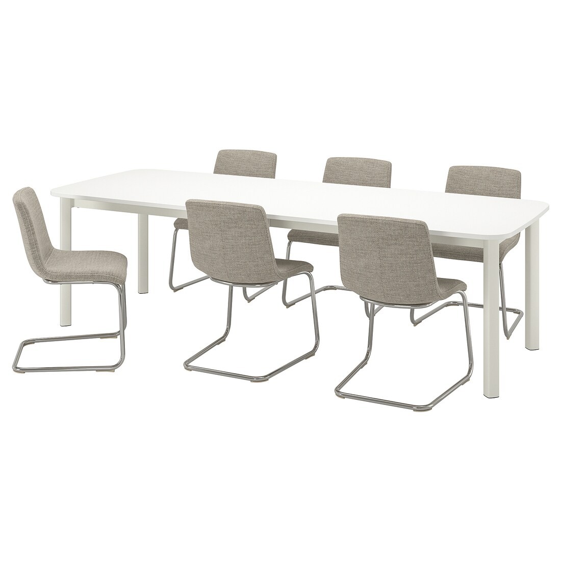 STRANDTORP / LUSTEBO Стол и 6 стульев, белый хром / Viarp бежевый / коричневый, 150/260 см