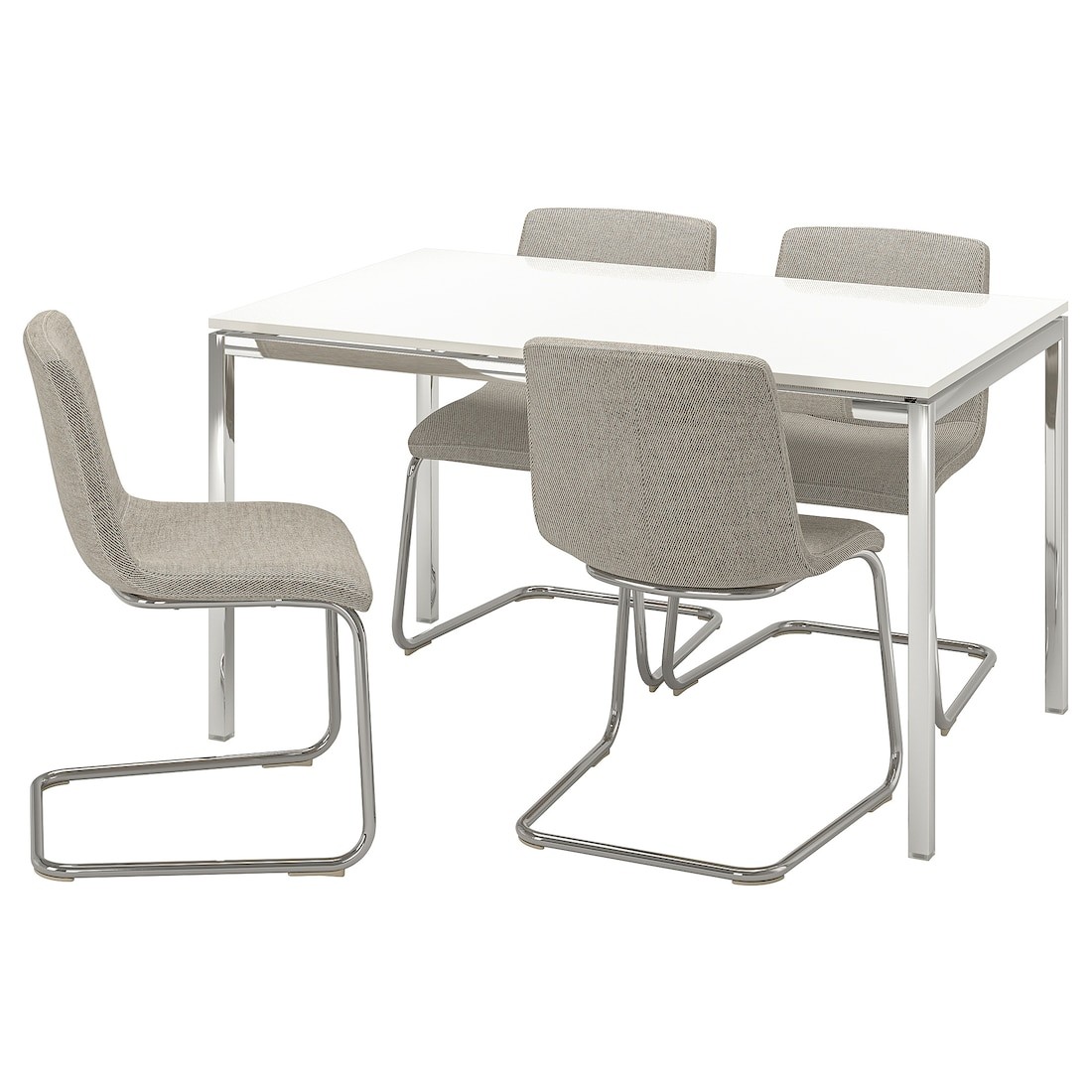 TORSBY / LUSTEBO Стол и 4 стула, глянец / белый хром / Viarp бежевый / коричневый, 135 см