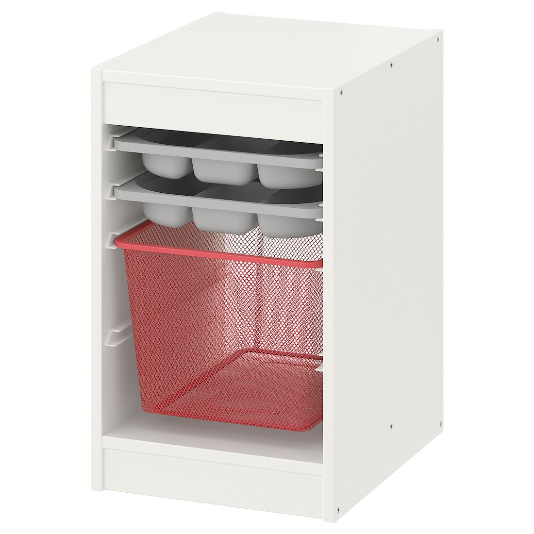 TROFAST ТРУФАСТ Комбинация для хранения с контейнером / лотками, белый серый / светло-красный, 34х44х56 см