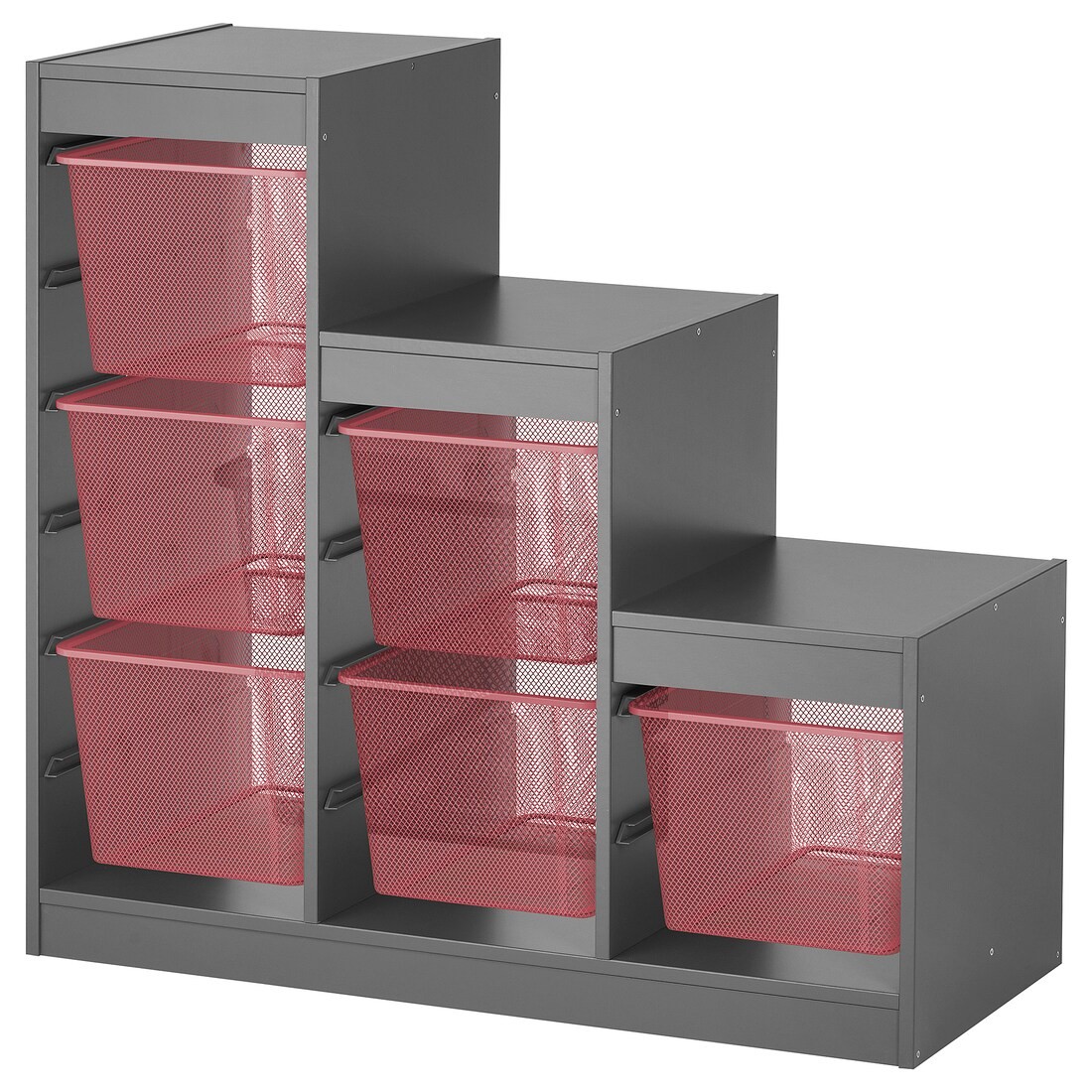 TROFAST Комбинация для хранения + контейнеры, серый / светло-красный, 99x44x94 см