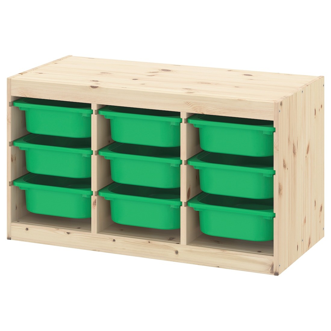 TROFAST ТРУФАСТ Комбинация для хранения + контейнеры, светлая беленая сосна / зеленый, 93x44x52 cм