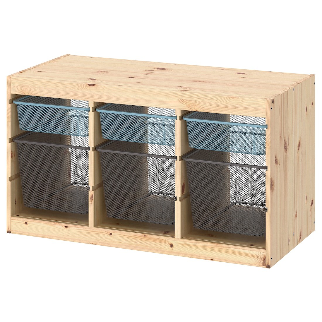 TROFAST Комбинация для хранения + контейнеры, светлая беленая сосна серо-голубой / темно-серый, 93x44x52 см
