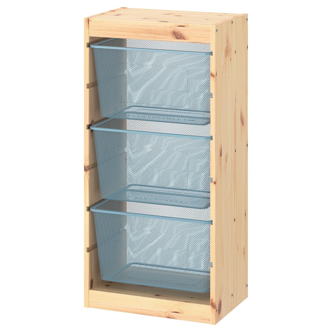 TROFAST ТРУФАСТ Комбинация для хранения + контейнеры, светлая беленая сосна / серо-голубой, 44x30x91 см