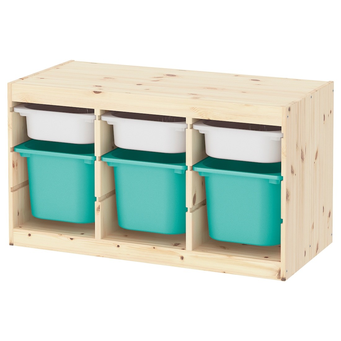 TROFAST Комбинация для хранения + контейнеры, светлая беленая сосна белый / бирюзовый, 93x44x52 см