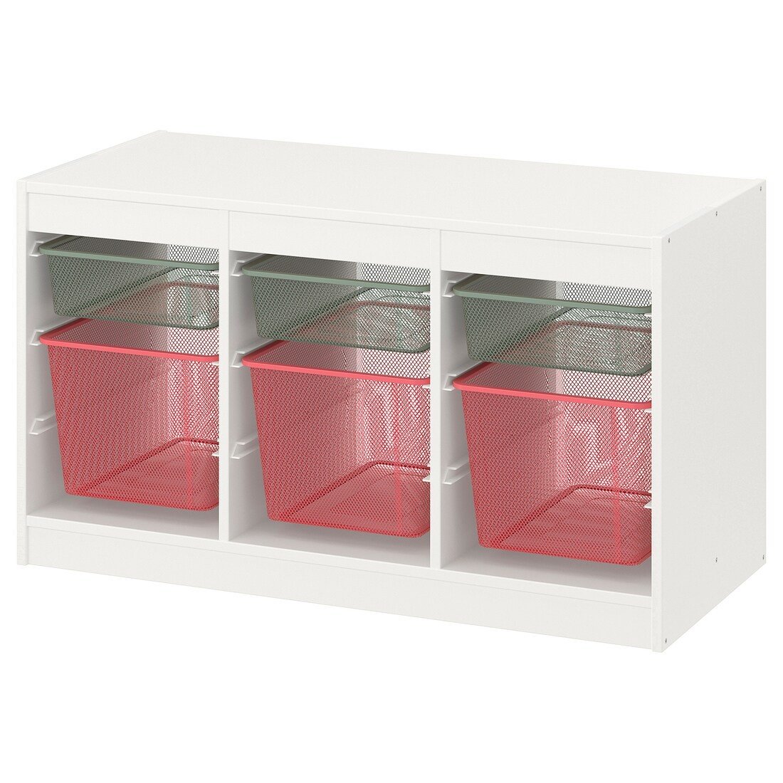TROFAST ТРУФАСТ Комбинация для хранения + контейнеры, белый светло-зелено-серый / светло-красный, 99x44x56 см