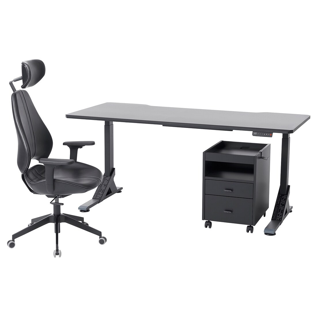 UPPSPEL УППСПЕЛЬ / GRUPPSPEL Письменный стол, стул и комод, черный / Grann черный, 180x80 cм