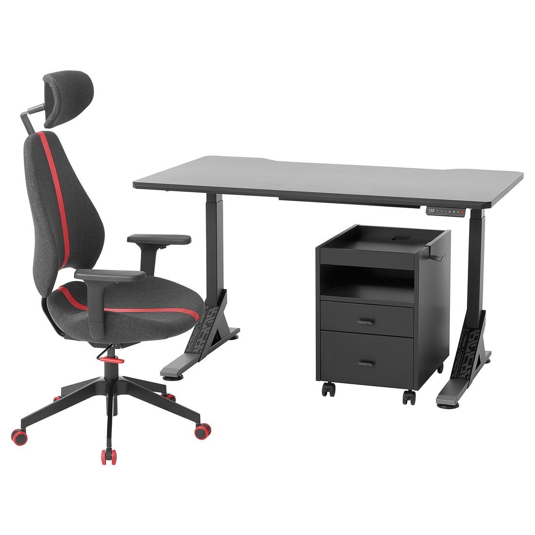 UPPSPEL УППСПЕЛЬ / GRUPPSPEL Письменный стол, стул и комод, черный / серый, 140x80 cм
