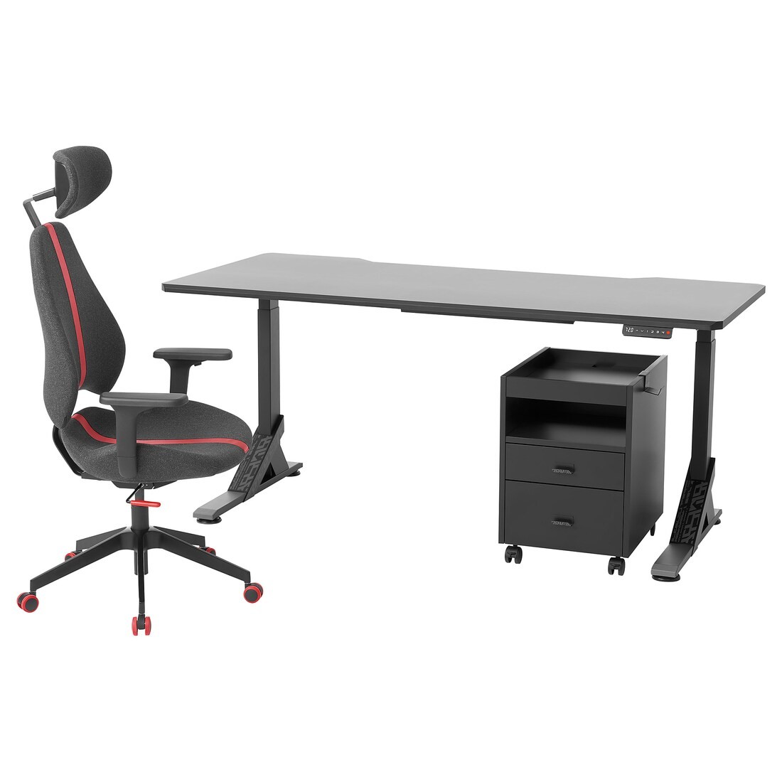 UPPSPEL УППСПЕЛЬ / GRUPPSPEL Письменный стол, стул и комод, черный / серый, 180x80 cм