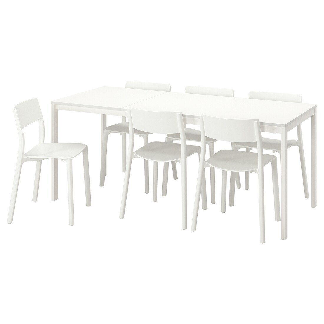 VANGSTA ВАНГСТА / JANINGE ЯН-ИНГЕ Стол и 6 стульев, белый / белый, 120/180 см