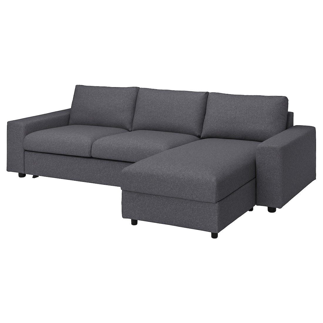 VIMLE ВИМЛЕ Чехол на 3-местный диван-кровать с козеткой, с широкими подлокотниками Gunnared / средне-серый