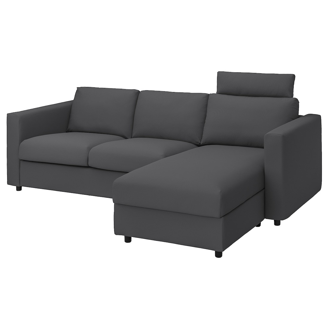 VIMLE ВИМЛЕ 3-местный диван с козеткой, с подголовником / Hallarp серый