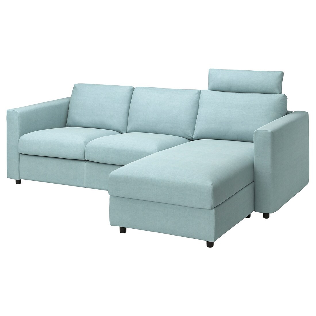VIMLE ВИМЛЕ 3-местный диван с козеткой, с подголовником Saxemara / светло-голубой