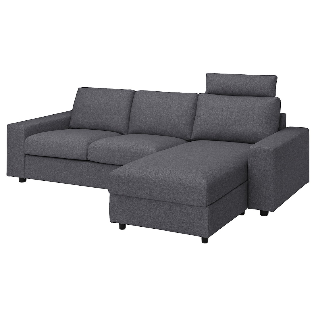 VIMLE ВИМЛЕ Чехол на 3-местный диван с козеткой, с подголовником с широкими подлокотниками / Gunnared серый