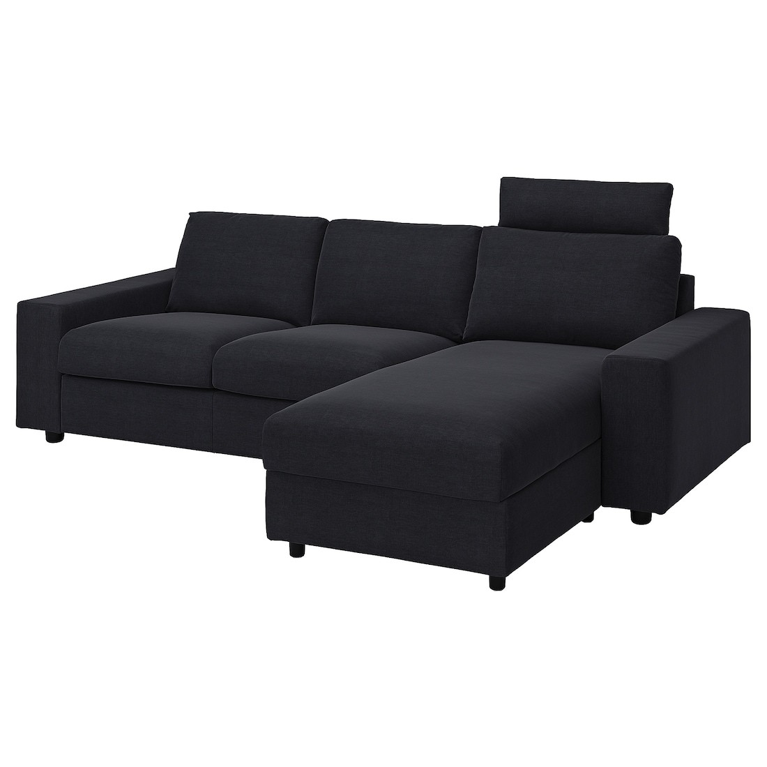 VIMLE ВИМЛЕ Чехол на 3-местный диван с козеткой, с подголовником с широкими подлокотниками / Saxemara черно-синий
