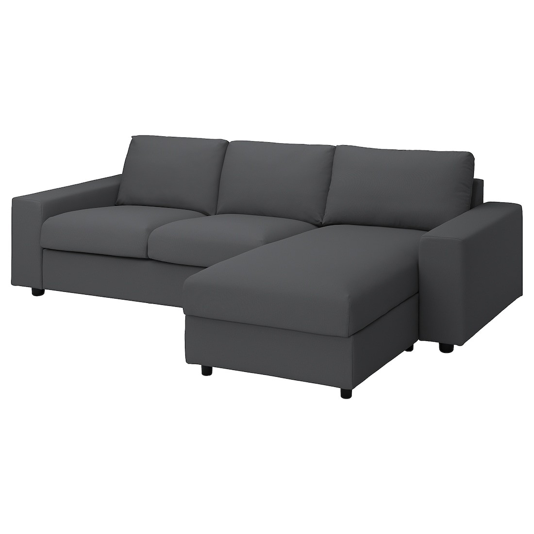 VIMLE ВИМЛЕ 3-местный диван с козеткой, с широкими подлокотниками / Hallarp серый