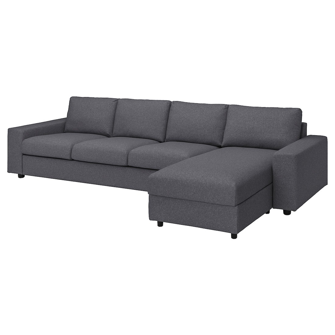 VIMLE ВИМЛЕ Чехол 4-местного дивана с козеткой, с широкими подлокотниками / Gunnared средне-серый
