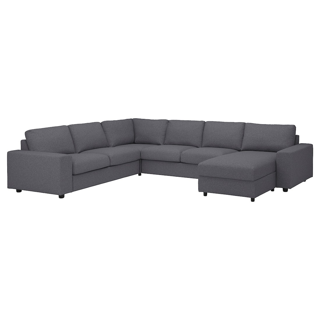VIMLE ВИМЛЕ Угловой диван 5-местный с козеткой, с широкими подлокотниками / Gunnared средне-серый